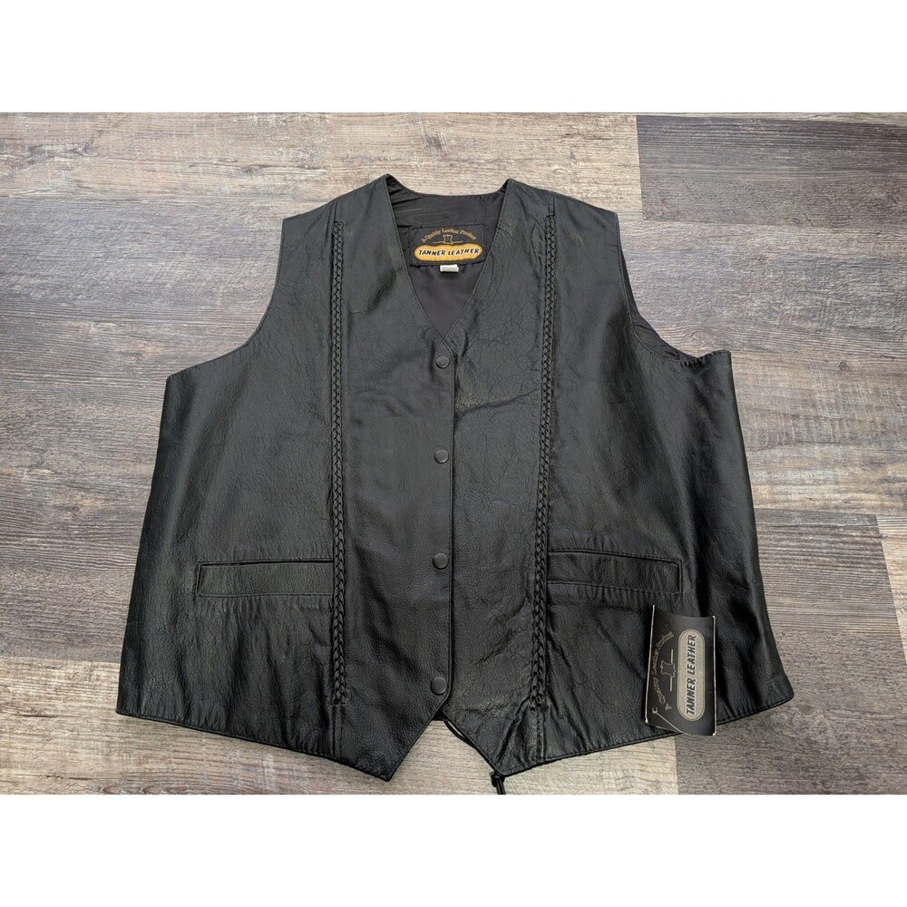 Tanner Leather Black Genuine Leather Vest Lace Up (Tagged 3XL -runs small) *READ